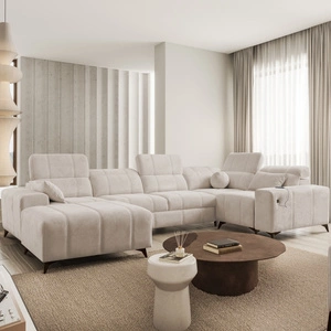 Penejos IV rohová pohovka s funkcí spaní béžová levá strana stylová rohová pohovka se dvěma nádobami na lůžkoviny odolná látka