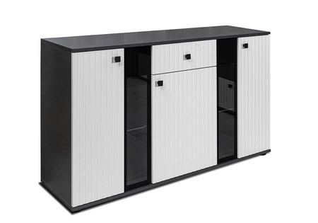 Komoda se zásuvkou Senja 140 cm matera / bílá elegantní design dekorativní rýhované čelo s kovovou rukojetí