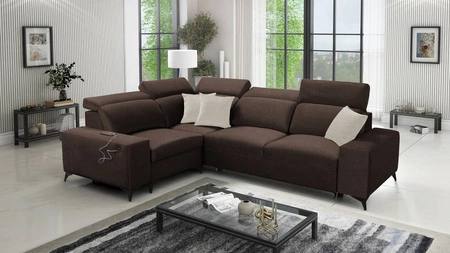 Kelly Sleek II rohová sedačka s funkcí spaní čokoládově hnědá levá elegantní rohová sedačka do obývacího pokoje z tkané látky