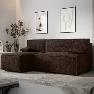 Rohová sedací souprava s funkcí spaní Brandon hnědá levá strana měkká tkanina s charakteristickou smyčkovou povrchovou nádobou na lůžkoviny
