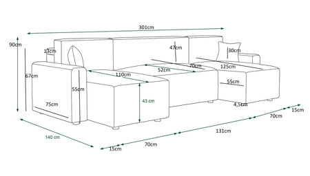 Rohová sedací souprava s funkcí spaní Brandon U Bis šedý popelový kontejner na lůžkoviny područky látka s výrazným smyčkovým povrchem