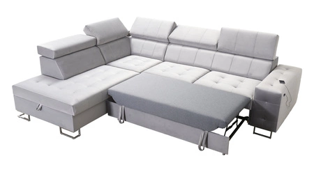 Rohová pohovka Hampton VII s funkcí spaní tmavě modrá levá rohová pohovka do pokoje ze sametové látky s hladkým povrchem