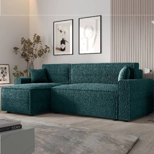 Rohová sedací souprava s funkcí spaní Brandon Bis tyrkysová levá strana měkká tkanina s charakteristickou smyčkovou povrchovou nádobou na lůžkoviny