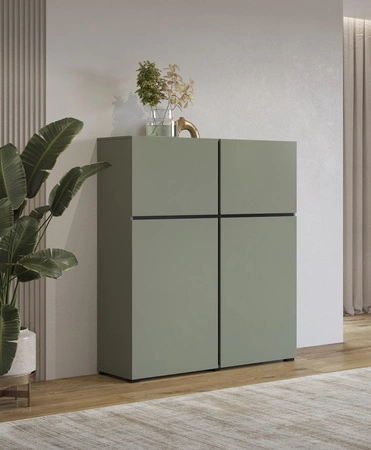 Vysoká komoda Kříž 119 cm zelená moderní design ideální komoda do obývacího pokoje ložnice nebo kanceláře jednoduchá forma