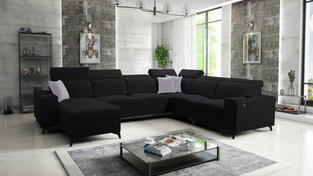 Kelly Sleek VIII černá levá stylová rohová pohovka s funkcí spaní do obývacího pokoje poskytuje pohodlí při relaxaci