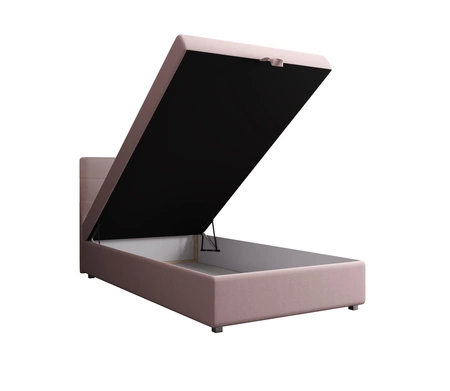 Kontinentální postel Flint 90x200 pudrově růžová v moderním skandinávském stylu s čalouněným čelem postele s úložným boxem