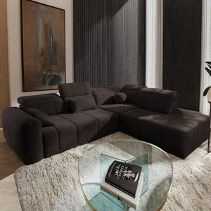 Rohová sedací souprava s funkcí spaní Cetara VII hnědá pravá vysoce kvalitní rohová sedací souprava do obývacího pokoje s pohodlným posuvným opěradlem