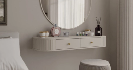 Závěsná konzola Ovalio 123 cm béžová funkční a všestranný doplněk do obývacího pokoje nebo ložnice oblé tvary stylové frézování