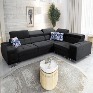 Rohová sedací souprava s funkcí spaní Hampton II černá pravá stylová rohová sedací souprava měkké čalounění typ látky samet