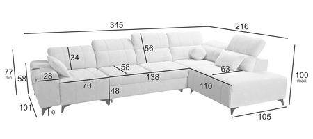 Rohová sedací souprava s funkcí spaní Penejos XI Lux zelená pravostranná stylová rohová sedací souprava s pohodlným výsuvným podnožníkem