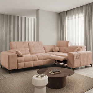 Rohová sedací souprava s funkcí spaní Penejos II Lux losos pravý Pohodlná rohová sedací souprava do obývacího pokoje s pohodlným výsuvným podnožníkem