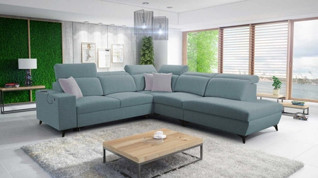 Pravá rohová pohovka Kelly Sleek IX arctic blue s funkcí spaní, pohodlnými područkami a nastavitelnými opěrkami hlavy