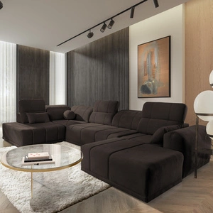 Rohová pohovka s funkcí spaní Cetara VI hnědá pravá strana pohodlná a stylová rohová pohovka s posuvnými opěradly