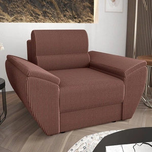 Křeslo Fogu indické růžové moderní design pohodlné lounge křeslo manšestrová látka s výraznými pruhy široké područky