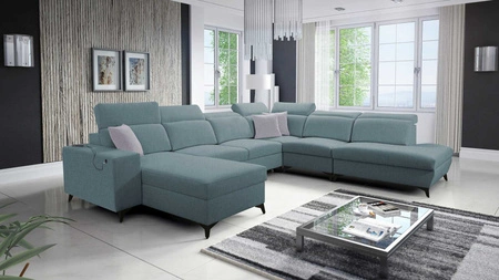 Kelly Sleek X arctic blue levá rohová sedačka s funkcí spaní mimořádně elegantní rohová sedačka do obývacího pokoje s nastavitelnými opěrkami hlavy