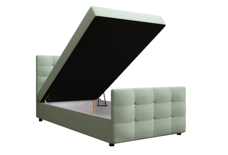 Kontinentální postel Kansas 90x200 v mátově zelené barvě v moderním skandinávském stylu s čalouněným čelem a podnožkou