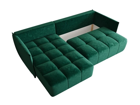 Rozkládací pohovka Oroso bottle green levá pohovka měkká sametová tkanina s hydrofobním povlakem nádoba na lůžkoviny