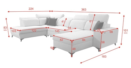 Kelly Sleek VI pohovka na spaní levandulově růžová pravá strana moderní designová rohová pohovka do obývacího pokoje s nastavitelnými opěrkami hlavy
