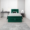 Kontinentální postel Arvada 90x200 lahvově zelená v moderním skandinávském stylu s čalouněným čelem postele s úložným boxem