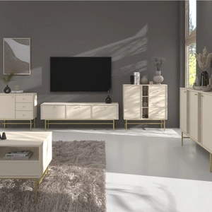 Sestava nábytku do obývacího pokoje Kioto III béžová stylový design elegantní nábytek na zlatém kovovém rámu jemné úchytky