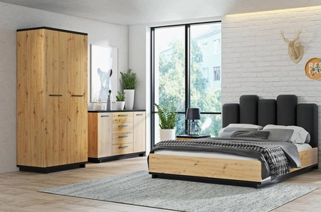 Ložnicová sestava nábytku Simi dub artisan / černá moderní designová ložnicová sestava nábytku z kvalitní laminované desky