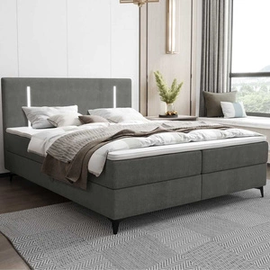 Kontinentální postel Norco 180x200 šedá stylová postel s úložným boxem osvětlení v čele postele dodává jedinečný nádech