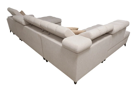 Rohová pohovka s funkcí spaní Bolmso VI zelená pravá pohodlná rohová pohovka s nastavitelnými opěrkami hlavy dekorativní prošívání na sedáku