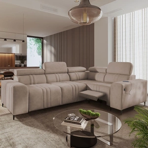 Rohová sedací souprava s funkcí spaní Castel II Lux světle hnědá pravá pohodlná rohová sedací souprava do obývacího pokoje s pohodlným výsuvným podnožníkem