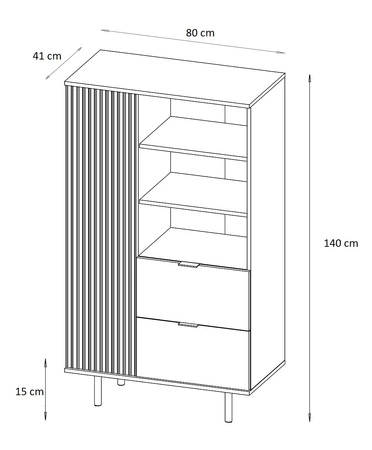 Vysoká komoda Sula 80 cm černé elegantní a funkční komoda s drážkovaným čelem obohaceným kovovými úchyty