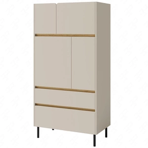 Regál Paguro 80 cm béžový písek / olejovaný dub elegantní design stabilní vysoké nohy knihovna s dvířky a zásuvkami