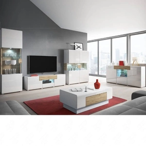 Sestava nábytku do obývacího pokoje Toledo bílá / san remo světlá ideální do obývacího pokoje nebo ložnice s komodou a konferenčním stolkem