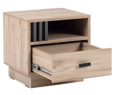 Noční stolek se zásuvkou Estan dub světlý / antracit je funkční kus nábytku v nadčasovém designu ideální noční stolek do ložnice