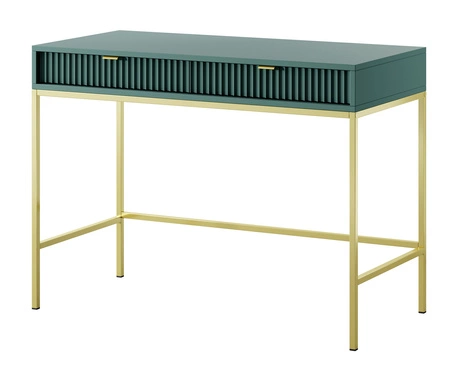 Konzola Lovro pastelově zelená se zásuvkami stylový a funkční nábytek do předsíně, obývacího pokoje nebo kanceláře, rám ve zlaté barvě