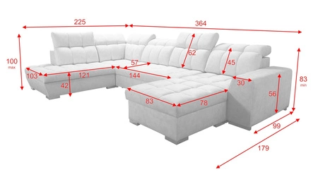 Rohová pohovka Luigi VI s funkcí spaní hnědá pravostranná stylová rohová pohovka s kontejnery na lůžkoviny potaženými měkkou látkou