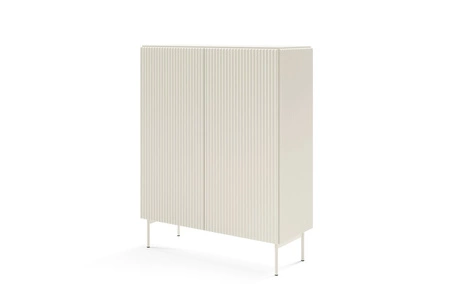 Nábytková sestava Muti béžová designová závěsná skříňka do obývacího pokoje poutavé drážky na čelech nábytku a korpusy systém push to open