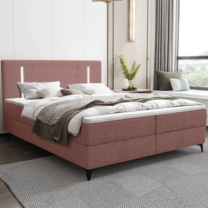 Kontinentální postel Norco 160x200 růžová stylová postel s úložným boxem s osvětlením v čele postele dodává jedinečný nádech