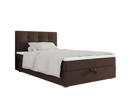 Kontinentální postel Flint 90x200 hnědá v moderním skandinávském stylu s čalouněným čelem postele s úložným boxem