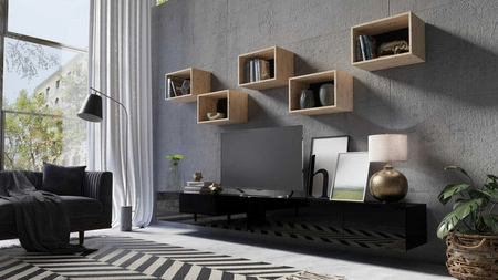 Apulia XXXII černý lesk / dub artisan Výjimečně stylová nástěnná skříňka s jednoduchými nábytkovými díly, která se hodí do každého interiéru