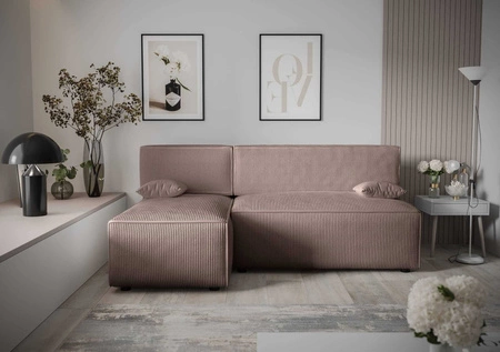 Rohová pohovka s funkcí spaní Brandon světle hnědá levá pohovka trojrozměrná látka s výrazným pruhem nádoba na lůžkoviny