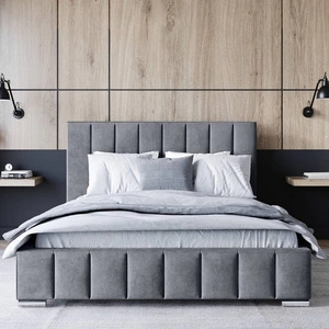 Čalouněná postel Insam 160x200 šedá stylová postel s úložným prostorem na lůžkoviny pohodlný podhlavník zaujme svým elegantním designem