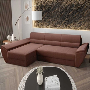 Rohová pohovka s funkcí spaní Fogu III Indian pink levá stylová rohová pohovka s područkami kontejner na lůžkoviny manšestrová látka