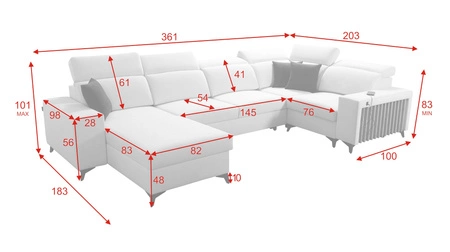 Rohová sedací souprava s funkcí spaní Kelly IV šedá levostranná proplétaná pohodlná rohová sedací souprava nastavitelné opěrky hlavy boční čalounění s lištami