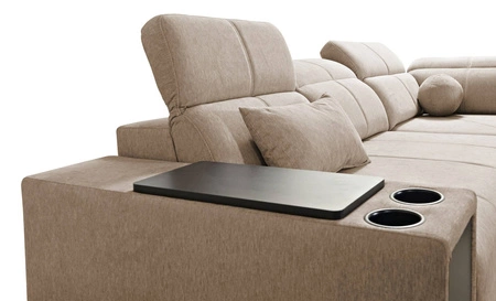 Rohová sedací souprava s funkcí spaní Tesalia VII béžová pravý roh moderní design pohodlný posuvný opěrák zásuvka v boční části nábytku