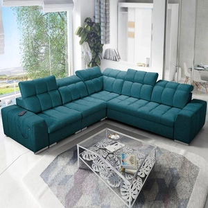 Rohová sedačka s funkcí spaní Luigi III tyrkysová levá pohodlná rohová sedačka do obývacího pokoje ideální pro každodenní relaxaci