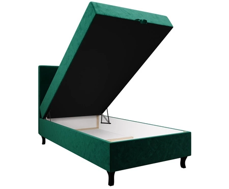 Kontinentální postel Melba 90x200 lahvově zelená v moderním skandinávském stylu s čalouněným čelem postele s úložným boxem