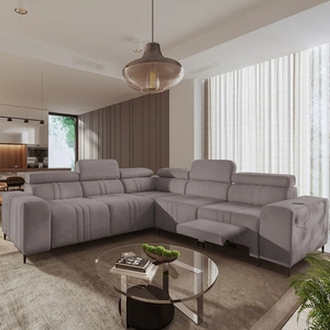 Rohová sedačka s funkcí spaní Castel III Lux šedohnědá pravá extrémně pohodlná rohová sedačka do obývacího pokoje s výsuvnou opěrkou nohou