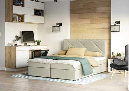 Béžová kontinentální postel Luton 180x200 v moderním skandinávském stylu s výrazným čelem