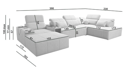 Rohová sedací souprava s funkcí spaní Tesalia V béžová levá komfortní rohová sedací souprava se zásuvkou a funkcí posuvného opěradla