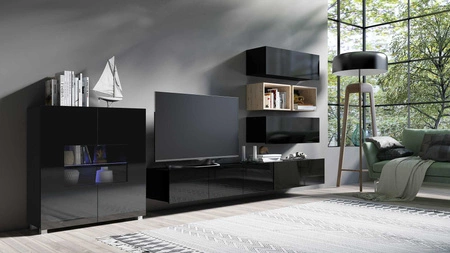 Nábytková nástěnná skříňka Apulia XXVIII černý lesk / dub řemeslný extrémně stylový nábytek nástěnná skříňka jednoduché jednotky hodící se do každého interiéru