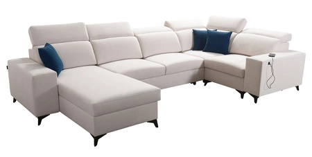 Rozkládací pohovka Kelly Sleek IV Arktická modrá levá rohová rozkládací pohovka s koši na lůžkoviny tkaná látka